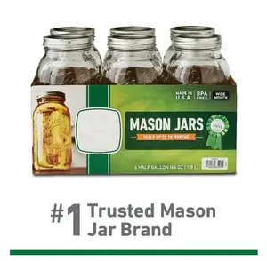 Glass Mason Jar W/Lid & Band, Wide Mouth, 64 Ounces, 6 Count, Ideal for Storage and Organization Bottles Decorative