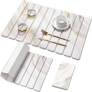 Large Stone Dish Drying Mat for Kitchen Counter,Quick Dry Stone Dishes Mats,Marbled Water Absorbing Diatomaceous Earth Drying Pad for Countertop Bottles Utensils Cups(Yellow White 24"x16"&8"x4")