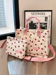 Women's Strawberry Pattern Tote Bag & Purse, Casual Versatile Shoulder Bag & Coin Purse, Trendy High-quality Daily Commuting Bag, Fashionable Bag, Fashionable Patterned Bag