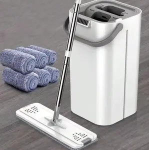 Bucket With Wringer Set, Hands Free Flat Floor Mop And Bucket, 6 Washable Microfiber Pads Included, Wet And Dry Use, Home Floor Cleaning System For All Floor Types And Windows household items    household essentials