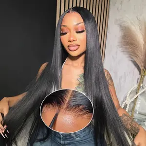 [Bling Hair ] Straight Glueless Wig Lace Frontal Brazilian Human Hair Wigs 4x6 Lace Frontal Wig Ready to Wear Pre Plucked Bleached Knots Pre Cut Lace