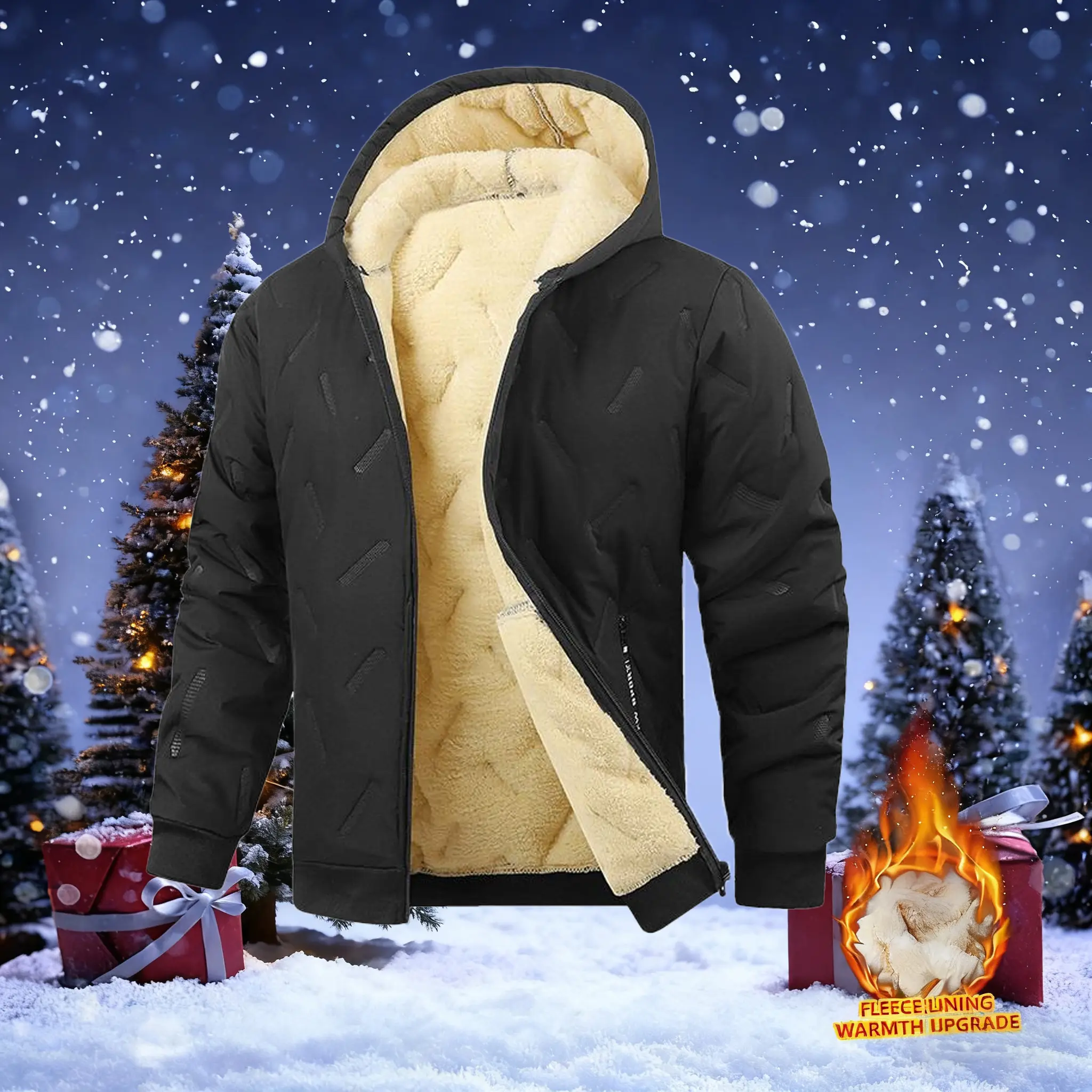 Men's Hooded Puffer Jacket, Plain Casual Winter Outerwear with a Soft Fleece Lining, Windproof for Cold Weather, Jackets, Long Sleeve, Hooded Puffed Jacket