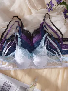 Women's Sexy Comfortable Lace Wide Strap Adjustable Underwire Bralette Bra Set, 5 Pack, Fitted Plain Design, All Seasons Wear