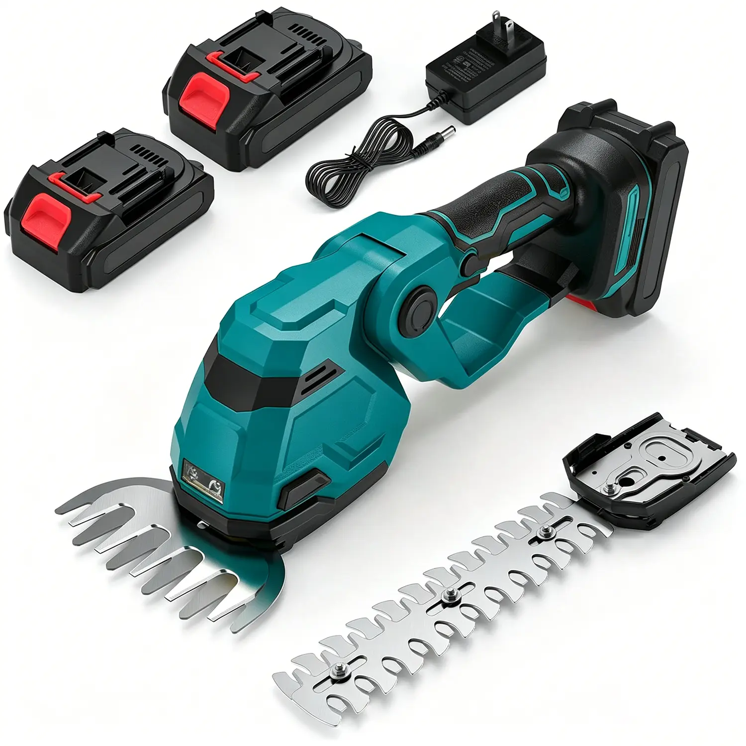 Cordless Hedge Trimmer, 21V Electric Grass Shears Shrubbery Trimmer with 2×2Ah Battery，2-in-1 Handheld Grass Cutter Shrub Trimmer for Gardens, Yards, Lawns, Including Charger