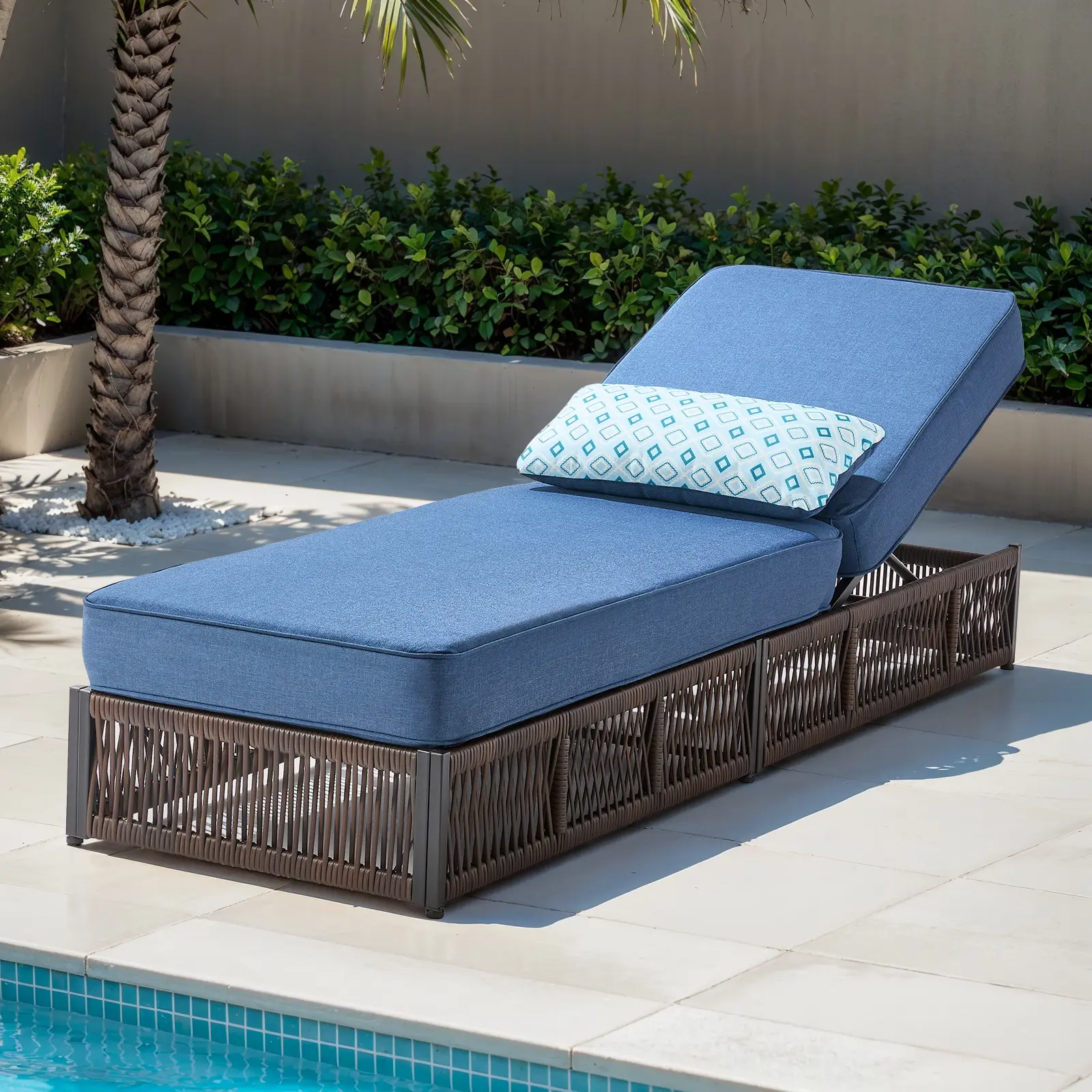 Belord Luxury Wicker Outdoor Sunlounger Chaise Lounge, 6-Position Adjustment, 5" Thick Cushion, NTC Series