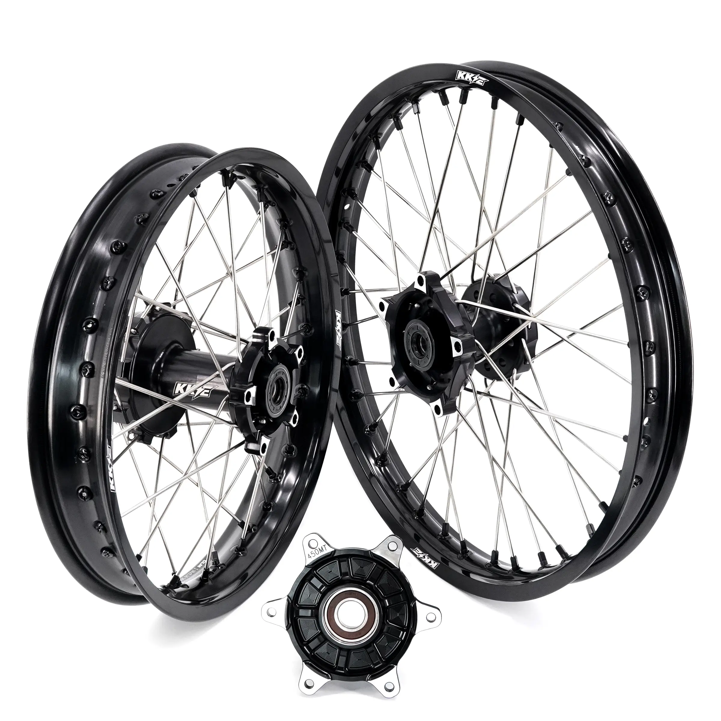 KKE 1.85*21 & 2.5*18 Fit CF MOTO 450MT 2024-2026 Motorcycle Tubed Spoke Wheels Rims Black