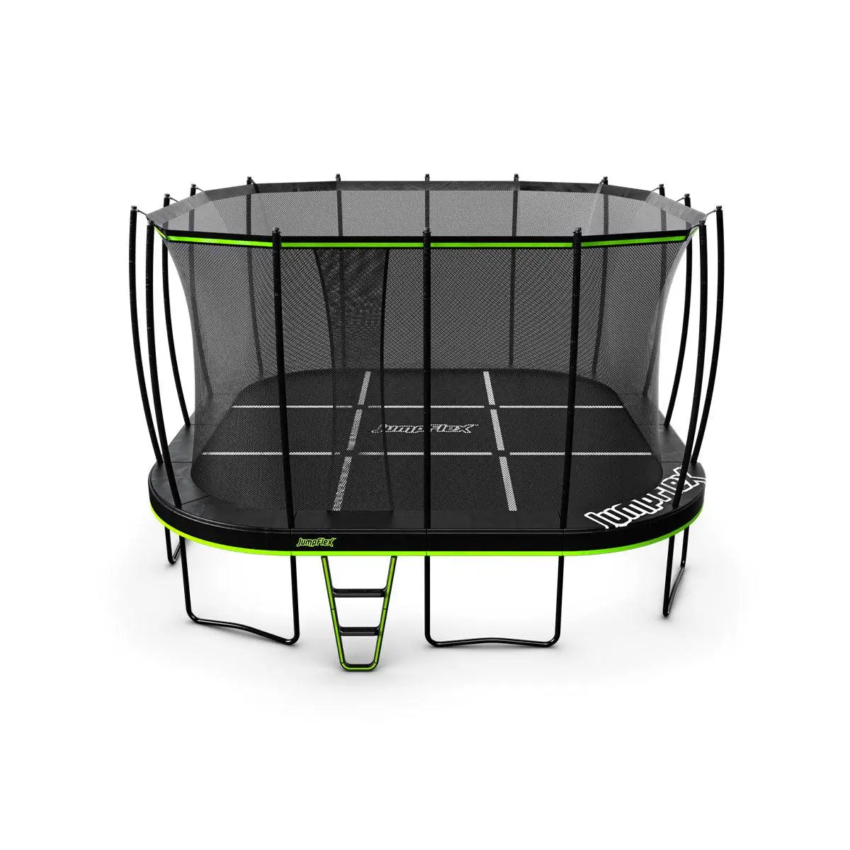 JumpFlex 19' Trampoline MEGA Outdoor Playset with Net and Ladder, Green/Black
