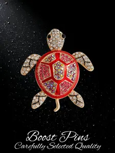 Gold Tone Sea Turtle Brooch, Multi-Color Enamel with Clear Crystal Rhinestone, Ocean Animal Statement Lapel Pin, Women's Fashion Jewelry, Elegant Accessory for Coats & Scarves, Perfect Gift for Turtle & Nature Lovers