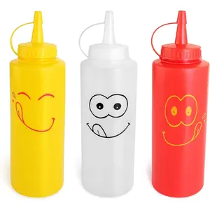 Smiley Faces Squeeze Bottle Set, Plastic, Red, Yellow, and Clear