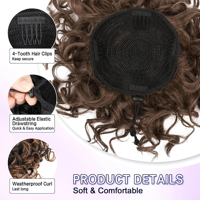 Elegant Short Curly Ponytail Extension, Elastic Drawstring Messy Bun, Quality Synthetic Hair Bun for Women, Suitable for Damaged Hair, Easy to Apply, Daily Use Wave Wig Elegant Short Curly Ponytail Extension, Elastic Drawstring Messy Bun, Quality Synthetic Hair Bun for Women, Suitable for Damaged Hair, Easy to Apply, Daily Use Wave Wig