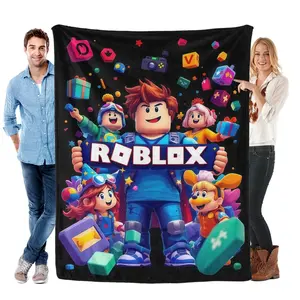 Roblox Theme Flannel Blanket, Soft Skin-Friendly Breathable Warm, Fun Block Design, Ideal for Bedroom Living Room Nap Use, Perfect Gift Choice Suitable for Multiple Scenes and Bedroom Decor