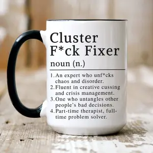Funny Cluster F*Ck Fixer Coffee Mug, Work Bestie Coworker Appreciation Swear Cup For Birthday, Goodbye, Thank You, Retirement, Colleague Gifts, 11 15oz Ceramic Cup
