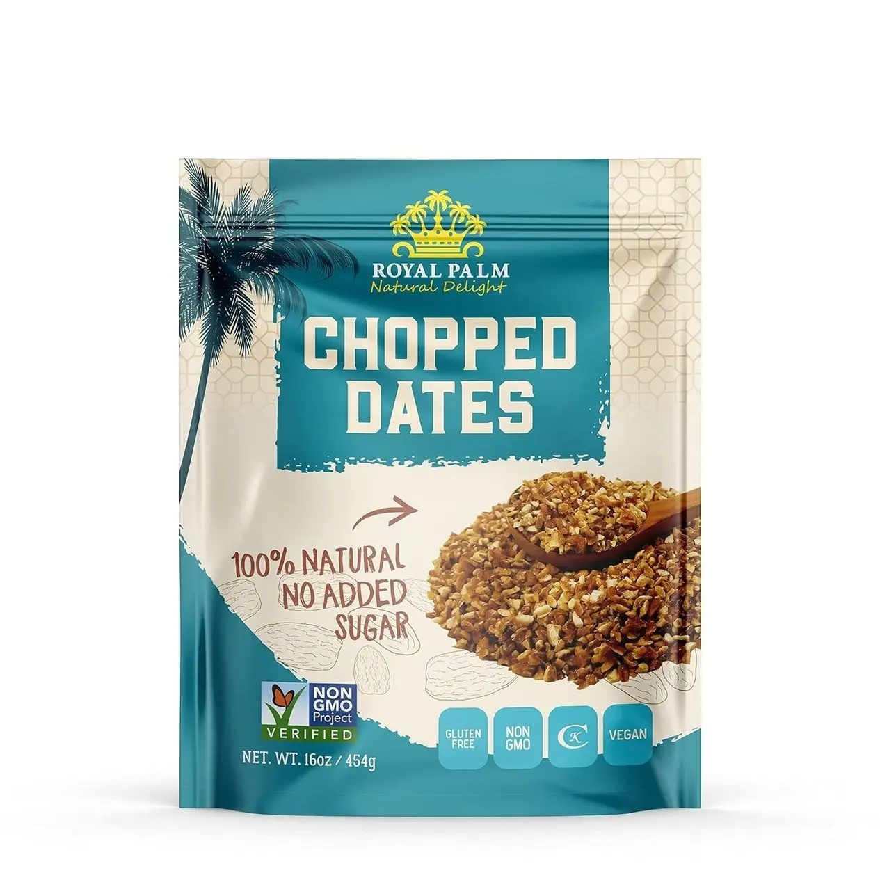 Royal Palm Chopped Dates | 16oz - 100% Natural & Pitted, Non-GMO, Kosher, No Added Sugar, Dried Fruit – Ideal for Baking, Cooking, & Snacking