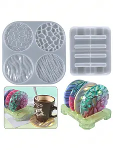 DIY Crystal Drop Resin Mold Set, Includes Four Wave Coasters & Coaster Table Silicone Mold, Perfect for Daily Household Use
