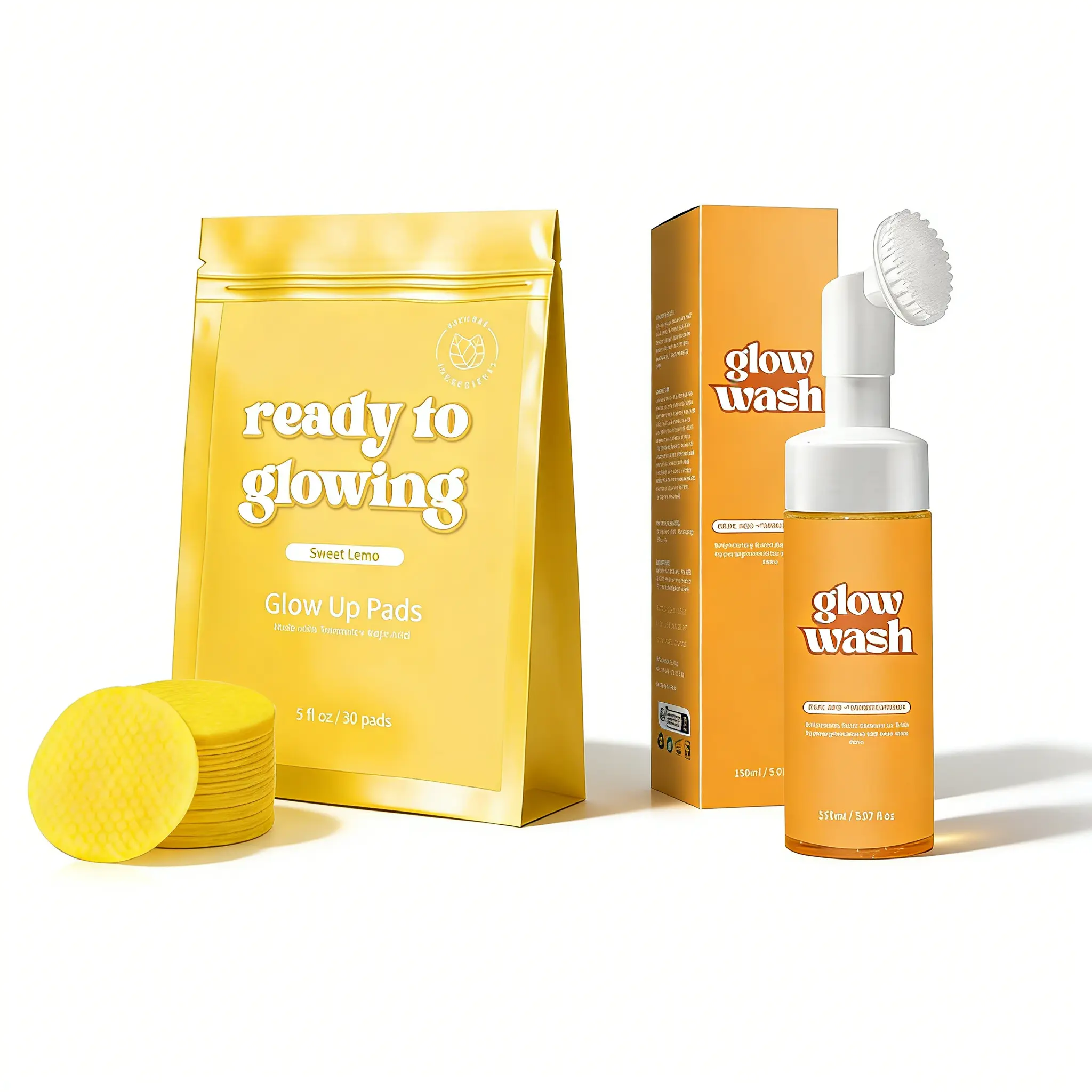 Glow Wash 150ml Facial Cleanser Beauty Kit with Free Turmeric Pads & Sweet Lemon Infusion for Radiant Skin
