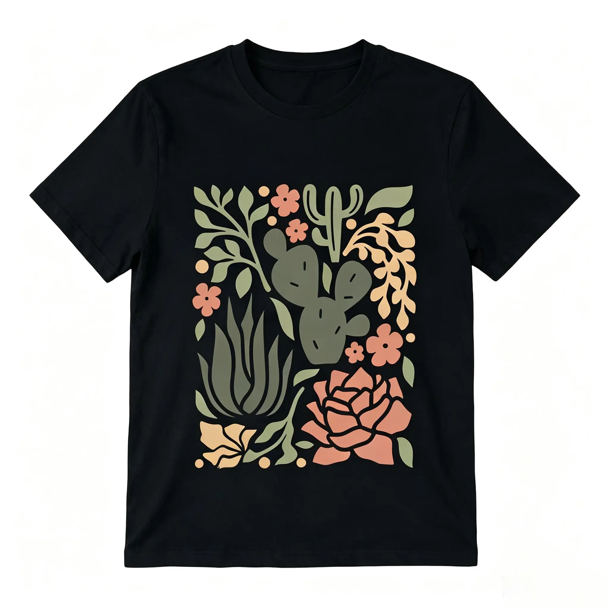 Retro Floral Cactus T-Shirt: Botanical Desert Tee Casual Graphics