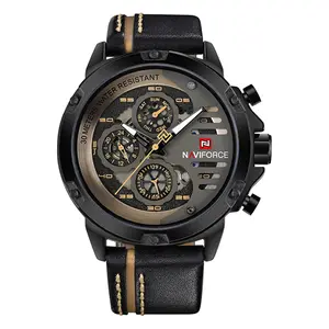NAVIFORCE Sport Military Watches for Men Waterproof Watch Analog Quartz Leather Band Date Calendar Clock Wristwatch