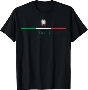 100% Cotton Italia National Flag Colors Italy Crest Logo Italian Roots T-Shirt