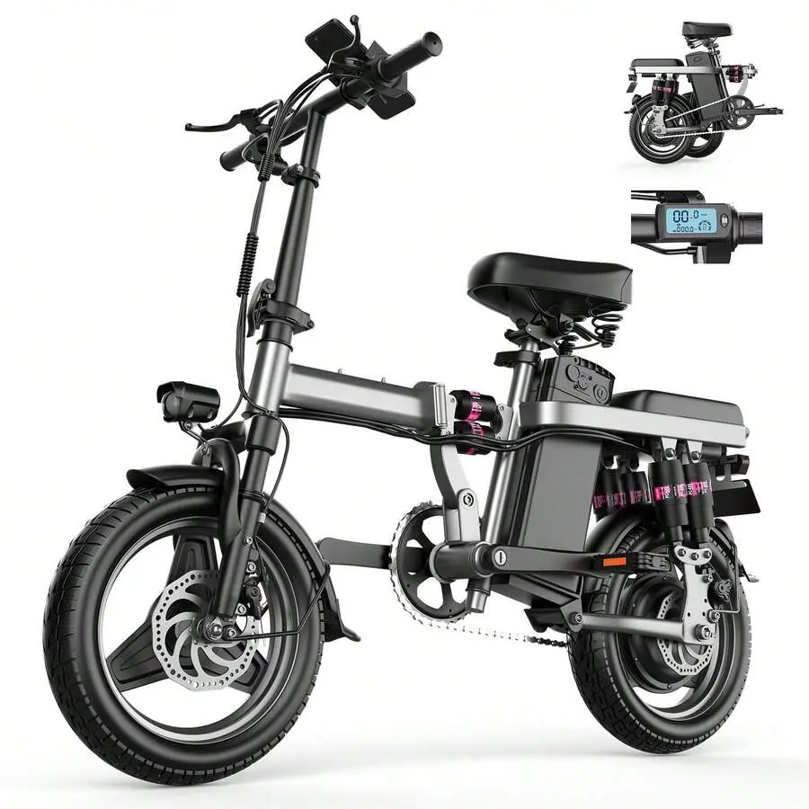 Folding Electric Bike For Adults, 48V 10/13/15AH Removable Battery, 20-25 MPH, 25-30 Miles Range, 14" Mini Ebike With Shock Absorption, Electric Bicycle For Men & Women, Commuting & Outdoo