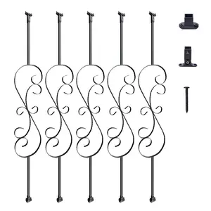 VEVOR Staircase Metal Balusters, 44''x 1/2 Galvanized Steel Decorative Banister Spindles, 10 Pack Deck Baluster with Hollow Double Baskets, Spiral Stair Railing with Shoes ScrewsVEVOR Super Brand Day