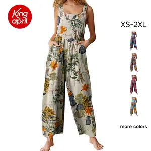 Kingapril Women's Patchwork Dual Pocket Jumpsuit Loose Floral Print Bohemian Wide Leg Bib Overalls Casual Women's Printed Clothing SummerVibes