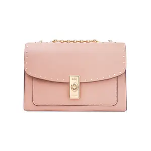 COACH Lane 26 Studded Chain Pebbled Leather Accordion Handbag for Women in Blossom Pink