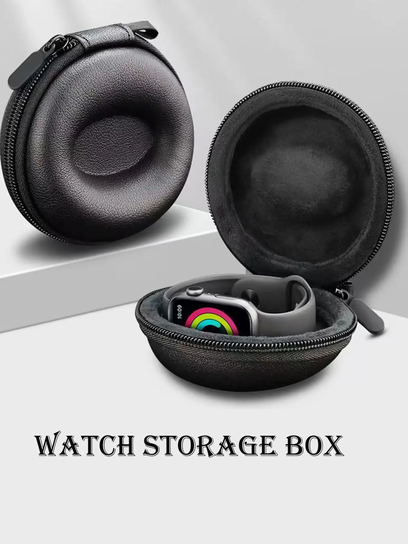 PU Leather Watch Storage Box, Travel-Friendly Round Anti-Drop Case, Zippered Watch Organizer Bag, Durable Watch Protection Holder, Watch Protector, Watchbox