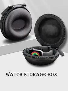 PU Leather Watch Storage Box, Travel-Friendly Round Anti-Drop Case, Zippered Watch Organizer Bag, Durable Watch Protection Holder, Watch Protector