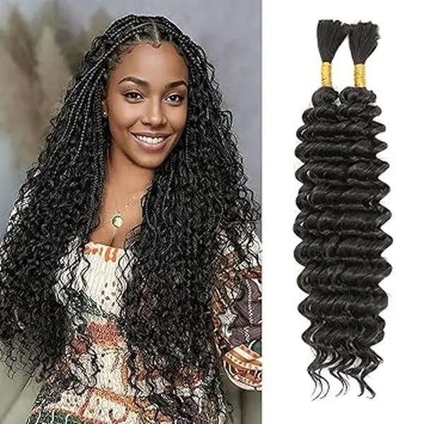 20 Inch Braiding Hair For Boho Braids 100g/PCS Deep Wave Boho Hair For Braiding Knotless，3 Bundles Curly Deep Wave Bulk Bohemian Extensions for Women