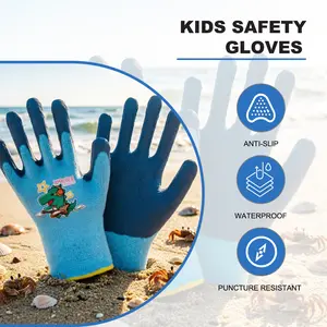 3Pairs Kids Protective Work Gloves for Boys Age 5-12 | Light Blue Anti-Slip Grip | Perfect for Beach, Gardening & Pet Handling