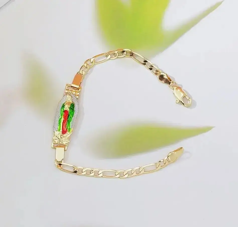 Women's Stackable Guadalupe Virgin Mary Bracelet Set, Silver Tone Beaded Bangles with Colorful Enamel Charm, Catholic Christian Faith Jewelry, Our Lady of Guadalupe Religious Bracelet for Daily Wear, Church, Baptism, Christening & Confirmation Gift