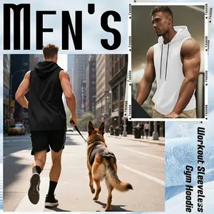 Men's Sleeveless Hooded T Shirt Lightweight Athletic Hoodie Tank Top for Gym Workout Running, Breathable Casual Fitness Shirt for Bodybuilding, Basketball, Outdoor Summer Sports