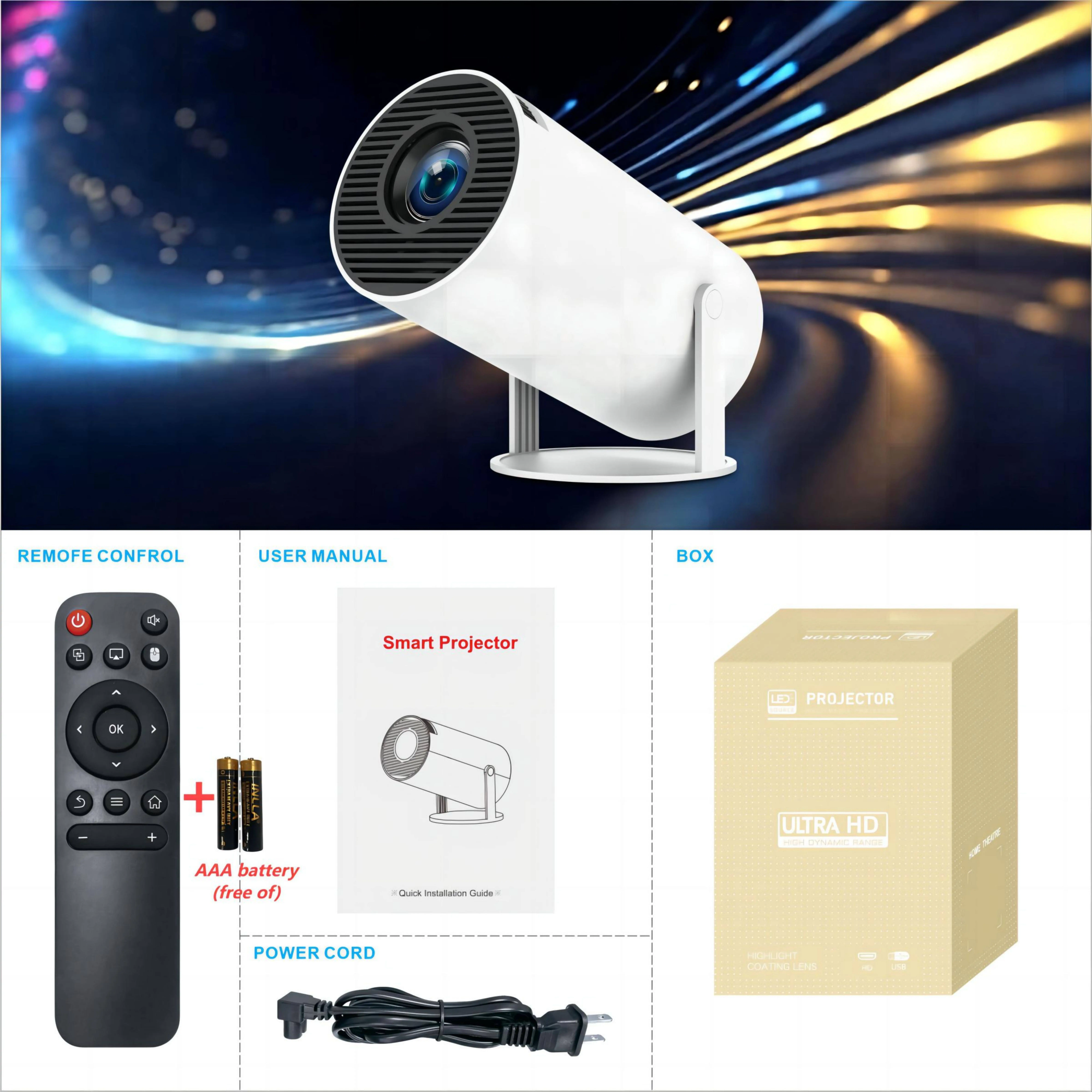 2024 Explosive Android 11 Mini Projector, Portable Projector 4K 1080P Full HD Support, Smart Projector 5G WiFi 6 BT5.0 Automatic Horizontal Correction, 180 °   Rotating Outdoor ProjectorWiFi 6 BT5.0 Automatic Horizontal Correction,