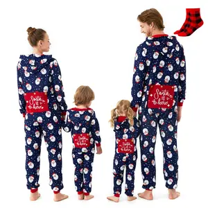 Patpat Christmas Pajamas for Kids Matching Family Christmas Pajamas Hooded One Piece Blue Santa Pajamas for Kids Loungewear for Girl Boy with Socks 8-9 Years PatPat