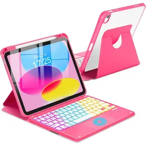 Touchpad Keyboard Case for iPad (A16) 11th 10th Generation, 360 Cover with Pencil Holder Wireless Backlit Detachable Keypad for iPad inch 2025/10 Gen 10.9" 2022 Watermelon Red Tablet Rainbow