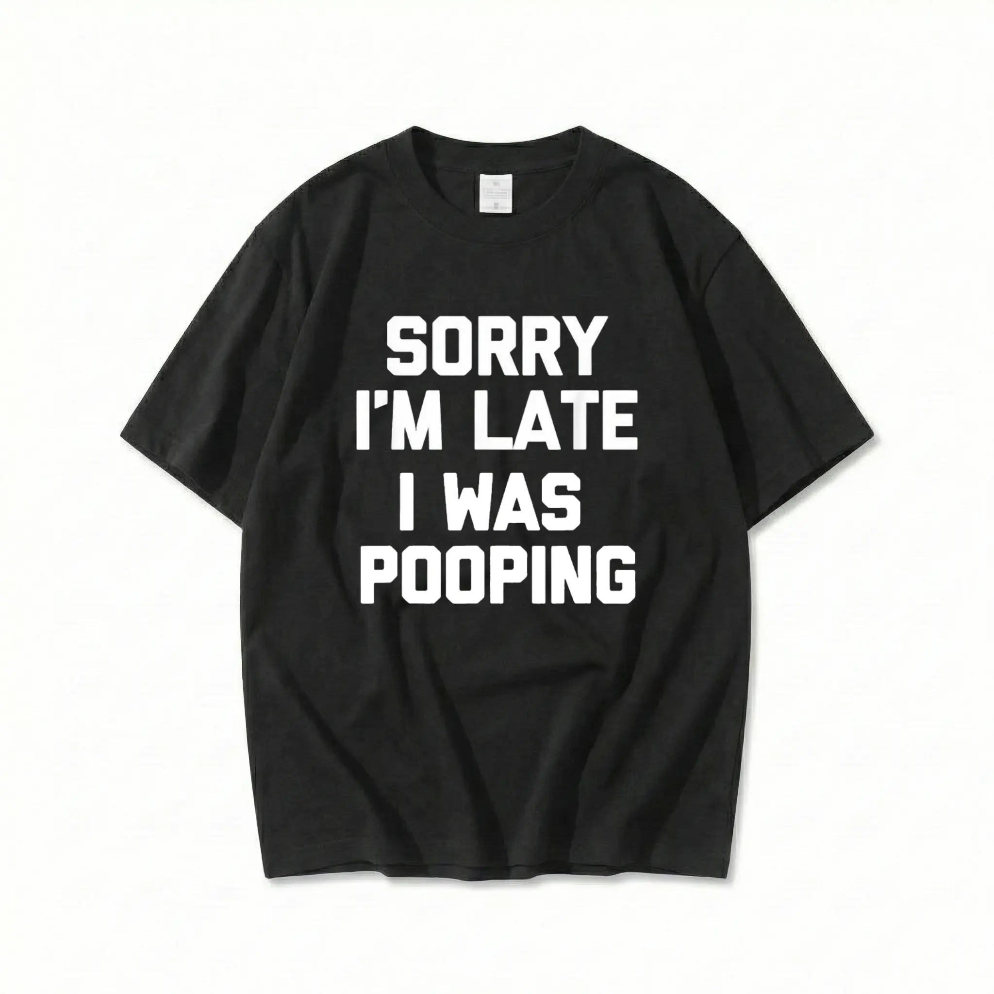 Women's Unisex Soft Cotton Casual Round Neck Short Sleeve Graphic Tee - Funny 'I Was Pooping' Retro Print, Sarcastic Latecomer Gag Humor Gift, No Extra Fuss Top