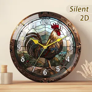 Silent Quartz Wall Clock Set, Round Glass Design, Battery Operated (no Batteries Included), Ideal for Hallway Balcony Bathroom Decor