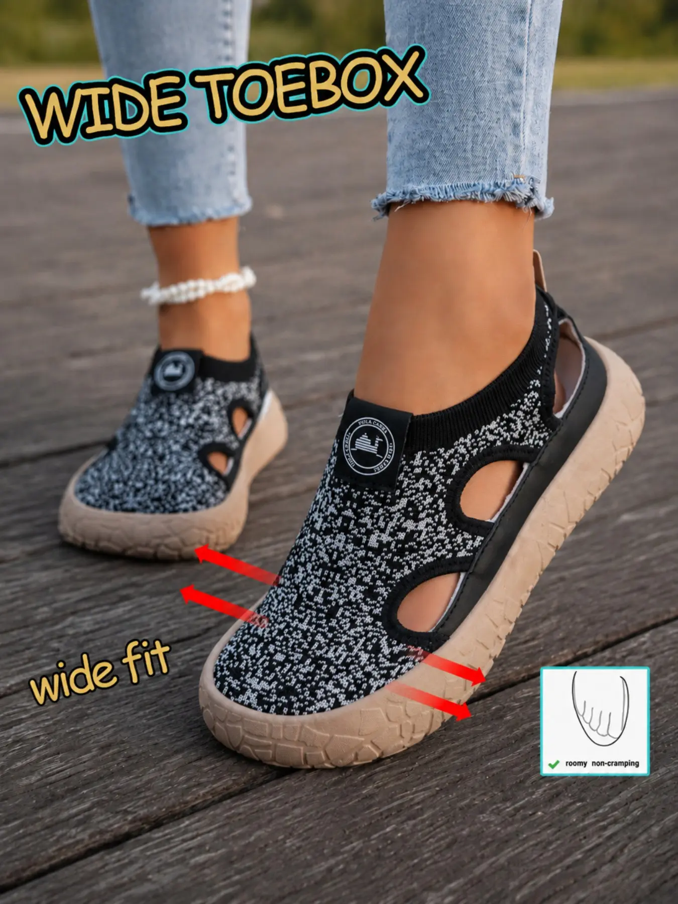Women's New Fashion Breathable Knit Casual Shoes with Rubber Sole, Wide-Fit Comfort Lace Slip-Ons, Slip Ins Shoes, Ideal for Leisure Walking