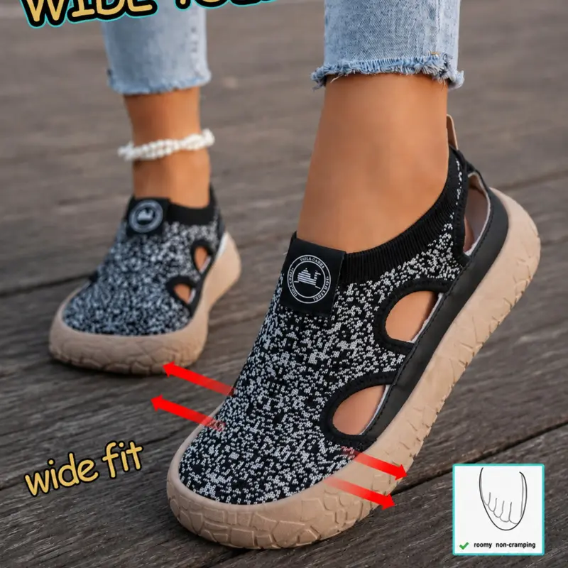 Women's New Fashion Breathable Knit Casual Shoes with Rubber Sole, Wide-Fit Comfort Lace Slip-Ons, Slip Ins Shoes, Ideal for Leisure Walking