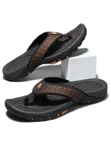 shoeslocker Men's Athletic Flip Flops - Durable Support for Summer Adventures, Sporty Breathable Design, Ergonomic Footbed, Non-Slip Rubber Outsole, Lightweight & Water-Resistant, Square Toe, Slip On, Three Bold Colorways - Boy, Footwear, Black, Walking S