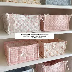 Organizer Storage Basket, Decorative Woven Shelf Basket for Books Towels Clothes Toys, Sweet Floral Heart Shape Large Square Bow Design