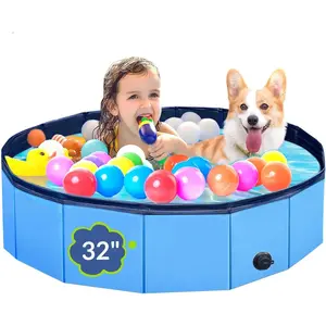 Foldable Pet Swimming Pool with 6mm High-Strength PP Board, Hard Plastic Collapsible Doggy Pools for Small Dogs Kitty Duck, Non-Slip Doggie Bathtub Quick to Set Up and Drainage Hole (32x8in)Gift