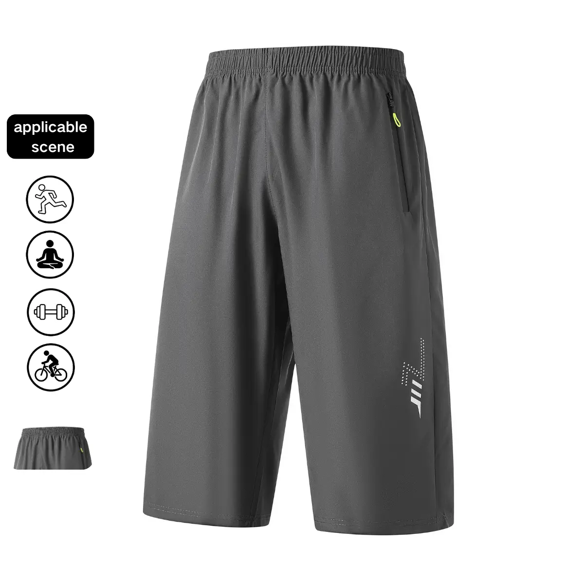 Men's solid color shorts, five-point pants with elastic waistband and zippered pockets, letter pattern print, suitable for summer wear