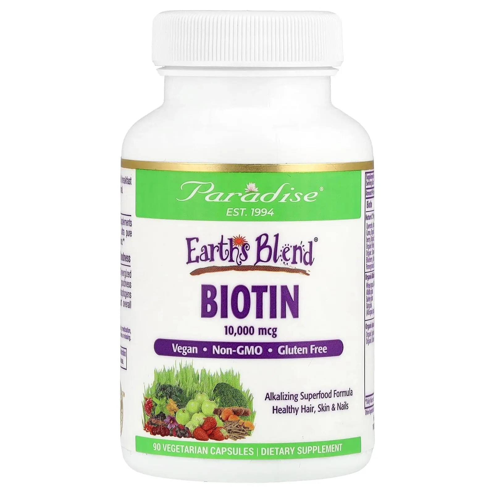 Paradise Herbs Earth's Blend®, Biotin, 10,000 mcg, 90 Vegetarian Capsules