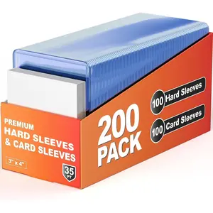 200 Card Sleeves Hard Plastic, 3"X4" Baseball Cards Protectors Plastic, Premium Card Holder for Trading Sports Baseball Football Game Cards (100 Hard Sleeve + 100 Soft Sleeve)