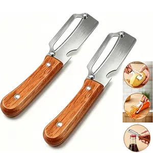 2026 Upgrade 3-in-1 Veg Peeler, Wood Handle Thick Stainless Steel Wide Blade, Scallion Shredder & Bottle Opener, Ultra-Sharp Multi Peeler for Potato Carrot Kitchen Camping Travel