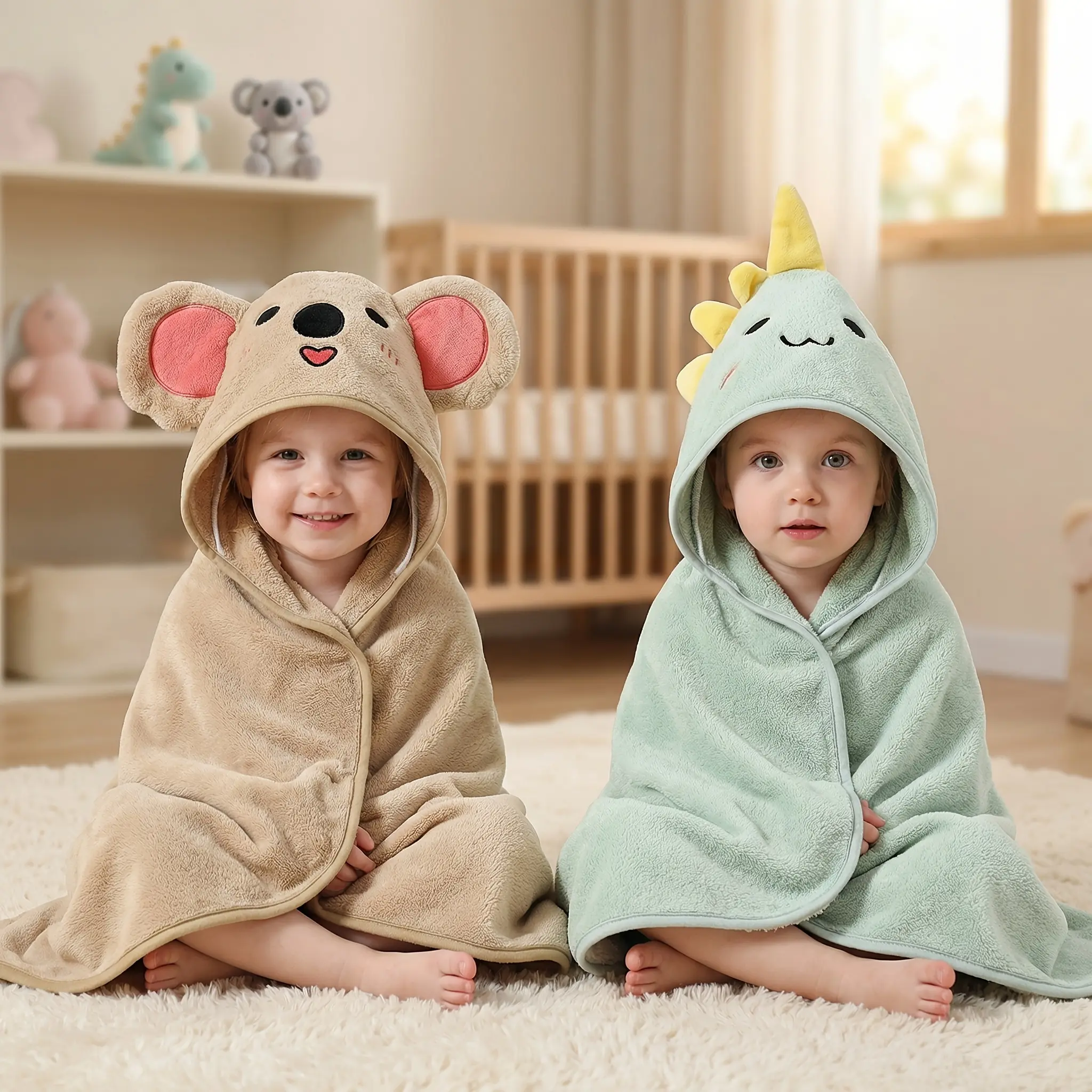 3-in-1 Ultra-Soft Coral-Fleece Hooded Toddler Towel Poncho - Animal-Patterned, Absorbent Softness, Coral-Fleece Warm, Loose-Fit Kids' Swaddle Blanket for Bathroom, Nursery (Hand Wash Compatible)