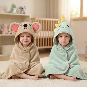 3-in-1 Ultra-Soft Coral Fleece Hooded Bath Towel Swaddle Blanket for Children Animal-Patterned Absorbent Warm Toddler Blanket Ideal for Bathrooms Nurseries