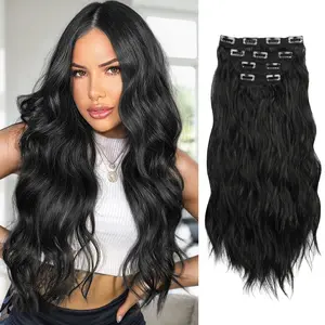 AuvzyHair Long Curly Synthetic Hair Extensions 4PCS Natural Wavy Synthetic Hairpieces Fine Hair Extensions Clip For Women Perfect for  Daily Use and Event Party Use
