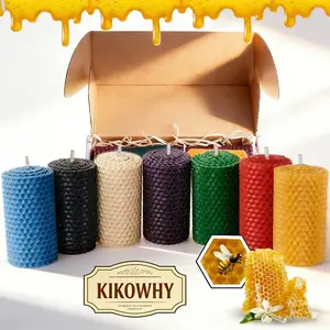 7PCS Hand-Rolled Beeswax Pillar Candles Set - 7 Vibrant Assorted Colors (2" x 1.2"), Unscented Decorative Candles for Home Decor, Dining Table, Church, Party, Relaxation & Meditation, Ideal for Daily Use, Holiday Atmosphere & Thoughtful Gifting